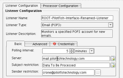 Email (POP3) Adapter Listener Configuration Polling Mail Account