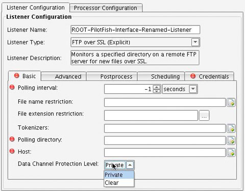 FTP Over SSL Adapter Configuration Basic Panel