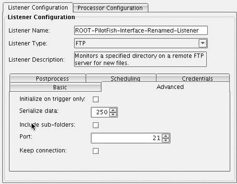 General FTP Adapter Configuration Advanced Panel
