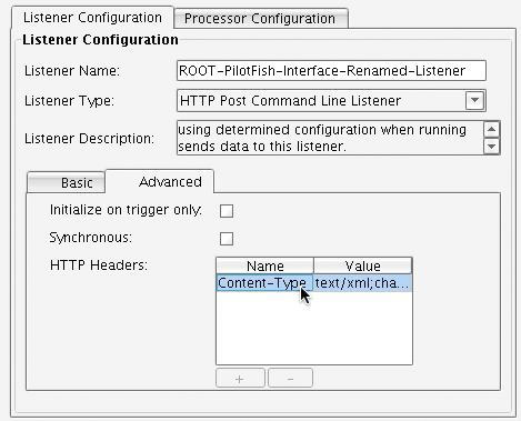 HTTP Post Command Line Adapter Configuration Advanced Panel