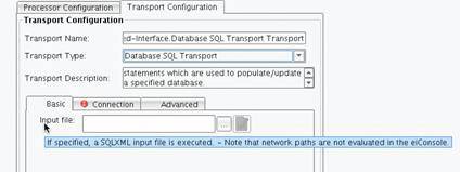 Database SQL Transport asic configuration tab