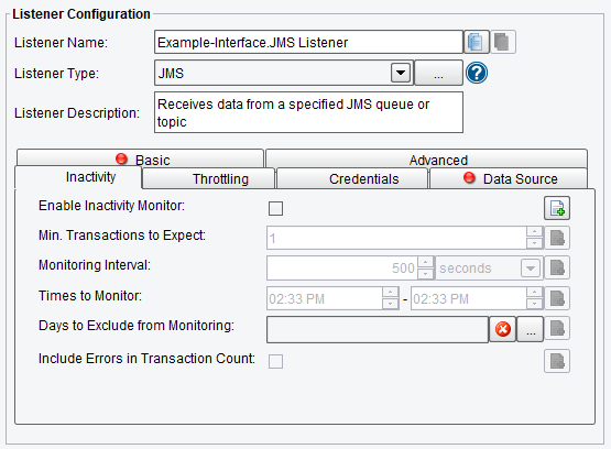 JMS Listener or Adapter Inactivity Configuration Options