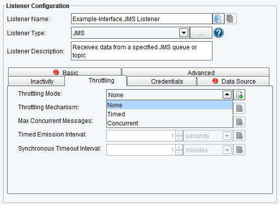 JMS Listener Throttling Mode Selections