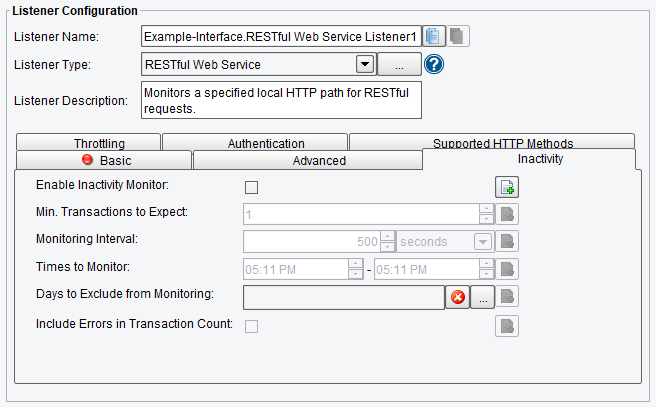 RESTful Web Service Listener or Adapter Inactivity Configuration Options