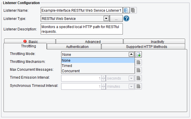 RESTful Web Service Listener Throttling Mode Selections